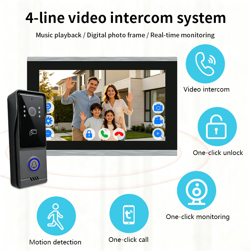 Tuya Smart 4‑Line Wired Video Intercom System, 10" Touch Screen Video Door Phone, RFID Unlock IP65 Doorbell Camera for Villa Home Security