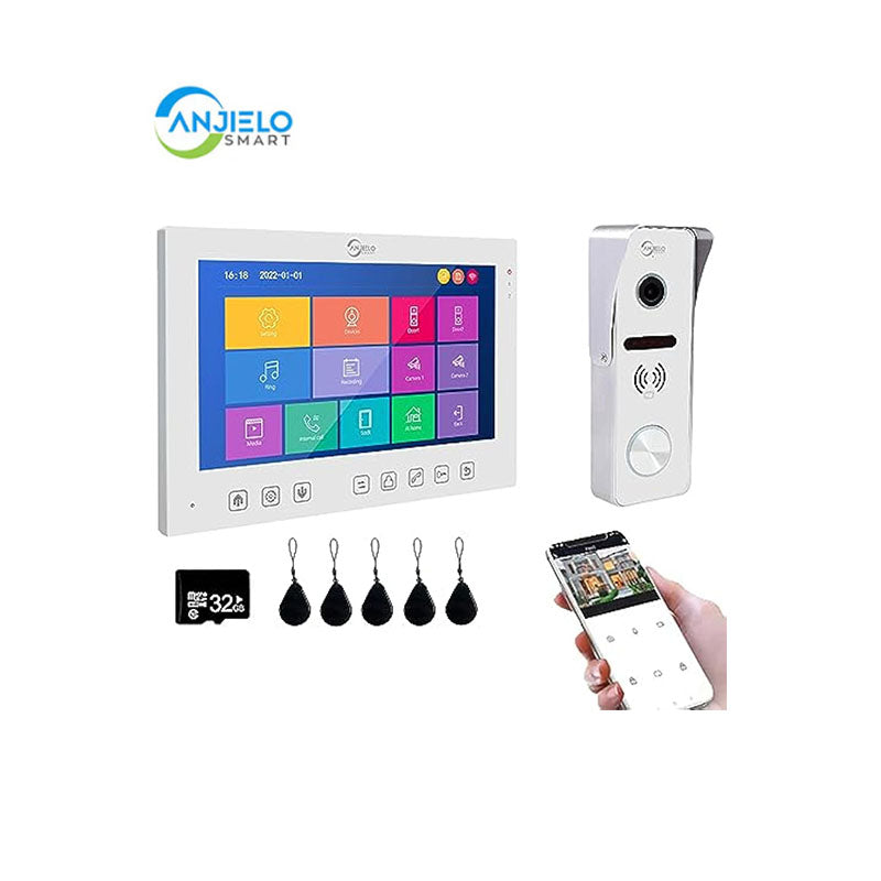 Anjielo Smart Home Wireless Video Smart Video Intercom System 7 Inch Touch Key 1080P Camera 160° Angle WiFi Tuya IC Card Unlocking Motion Detect Night Vision for Home Apartment(Wired)