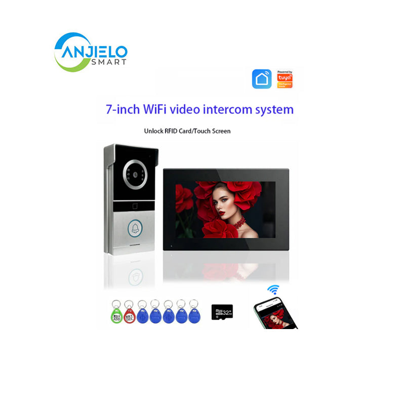 AnjieloSmart Video Intercom 7/10 inch 1080P WiFi Video Door Phone with RFID Unlock IR Night Vision and Two-way Talk Video Intercom System for Home