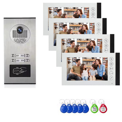 Anjielo Smart Home Wired Video Multi-family Apartment Intercom System,2/3/4/6/8/10/12 Units 7 inch Monitor Video Door Phone Kit,Indoor Outdoor Video Doorbell, ID Card Unlock, 2 Way Audio for Home and Villa