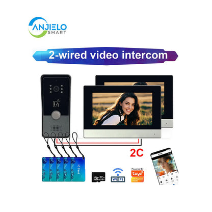 Anjielo Smart Home 1080P Tuya Wifi 2 Wired Video Doorphone Intercom System for Home