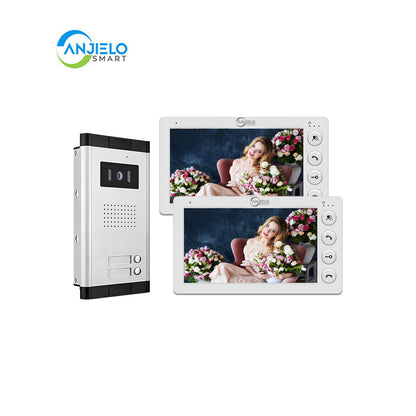AnjieloSmart Home 4 Wired Video Intercom 7 Inch Monitor Video Door Intercom for2/3/4/5/6/8/10/12 Multi-Units Video Doorbell for ID Card to Unlock