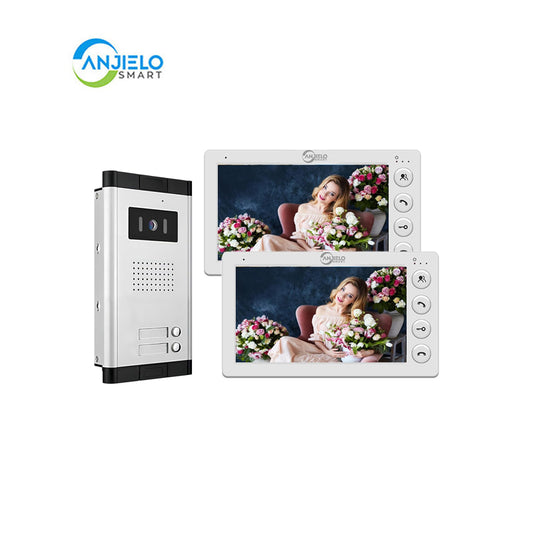 AnjieloSmart Home 4 Wired Video Intercom 7 Inch Monitor Video Door Intercom for2/3/4/5/6/8/10/12 Multi-Units Video Doorbell for ID Card to Unlock