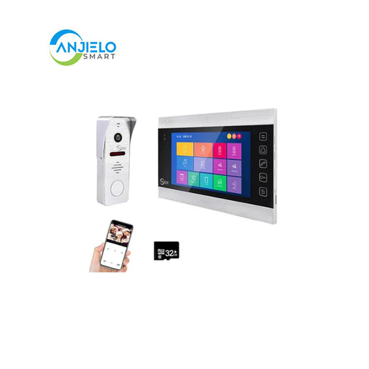 Anjielo Smart Home WiFi Video Intercom System with 1080P 160°Wide HD Camera 7 lnch Wired Screen Monitor with Night Vision Motion Detect for Vally Apartment Tuya