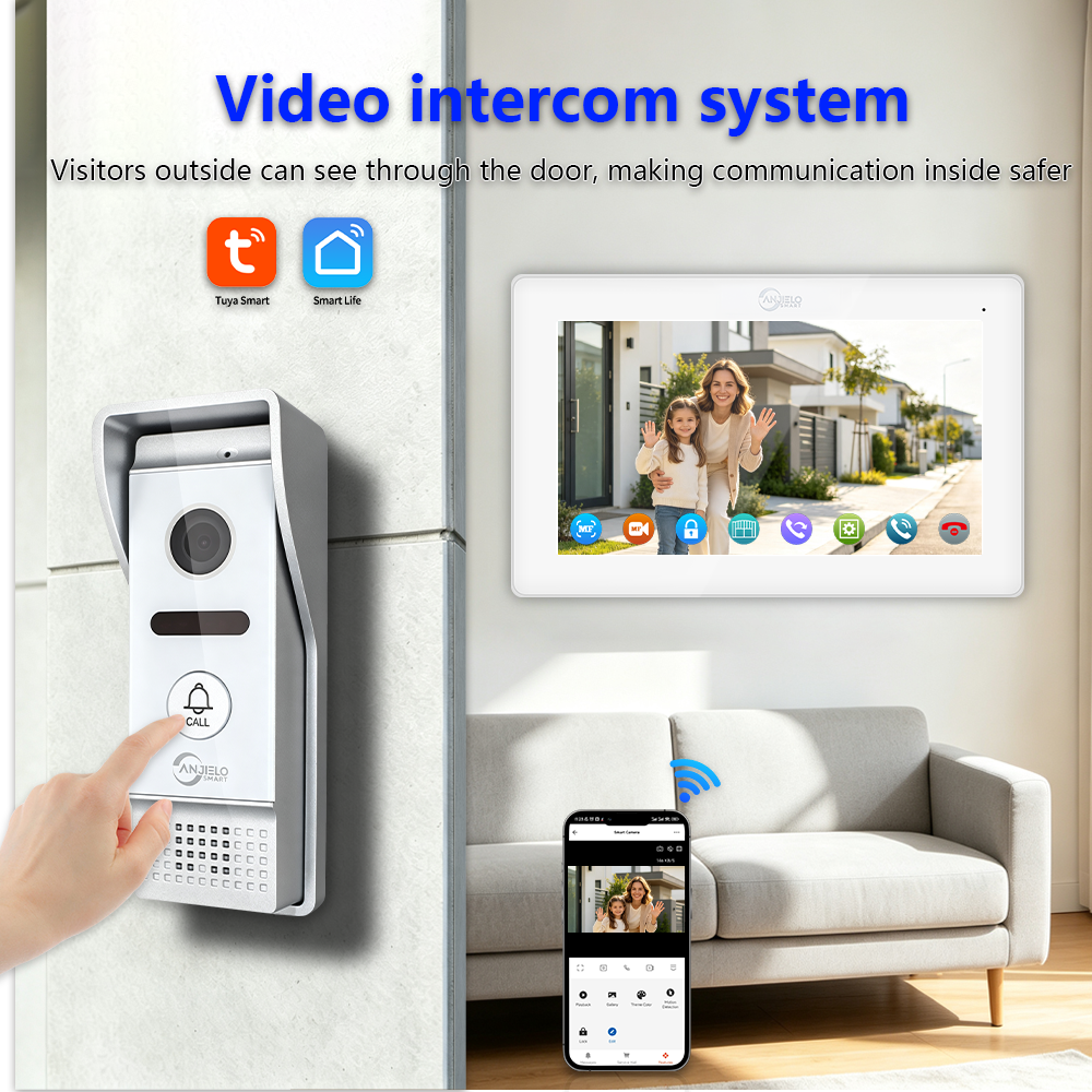 Tuya Smart WiFi Video Intercom System 7 Inch Touch Screen Monitor, 2-Way Audio Doorbell Camera, Infrared Night Vision Motion Detection Home Security Door Phone