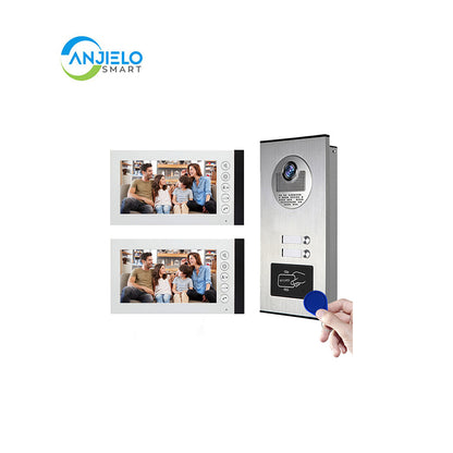 Anjielo Smart Home Wired Video Multi-family Apartment Intercom System,2/3/4/6/8/10/12 Units 7 inch Monitor Video Door Phone Kit,Indoor Outdoor Video Doorbell, ID Card Unlock, 2 Way Audio for Home and Villa
