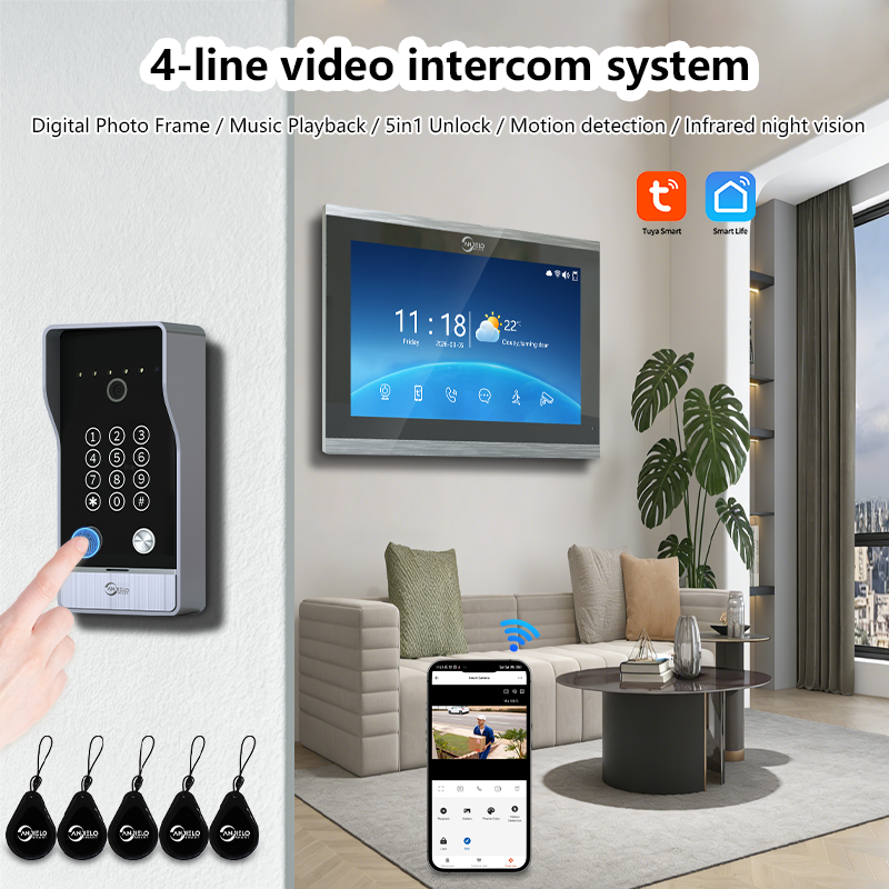 Anjielo 7/10 Inch 4-Line Video Intercom System Five-in-One Unlocking Tuya APP Remote Control