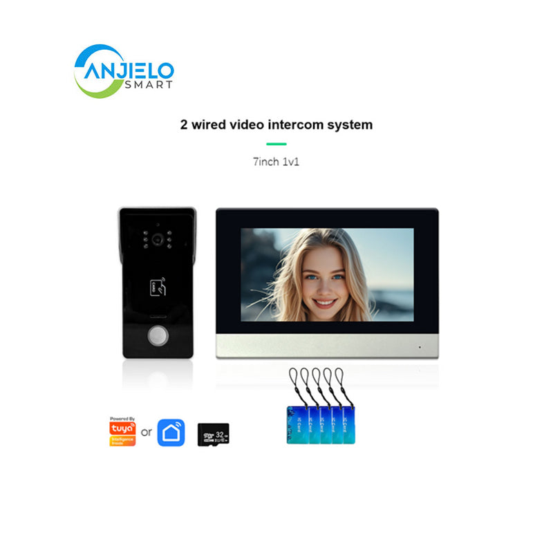 Anjielo Smart Home 1080P 2 Wired Video Doorbell Intercom System Tuya Wifi Motion Dection Doorbell With 7 /10Touch Screen Security Syste for home