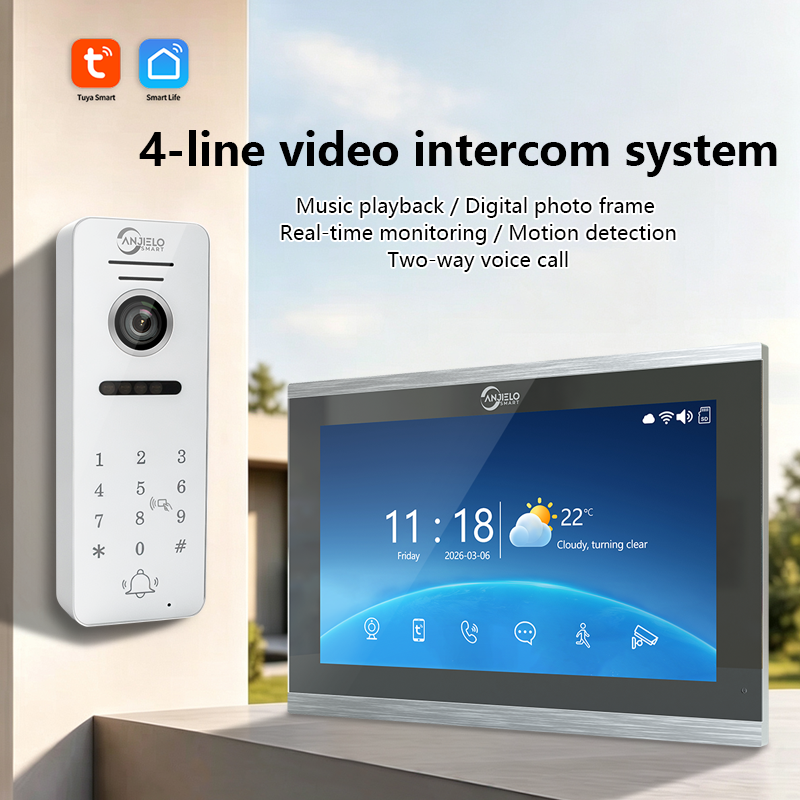 4-Wire Tuya Smart Video Intercom System, 10 Inch Touch Screen Indoor Monitor, Wired Doorbell Camera with Keypad, Two-Way Audio, PIR Motion Detection, Remote Unlock, Night Vision for Home Villa Security