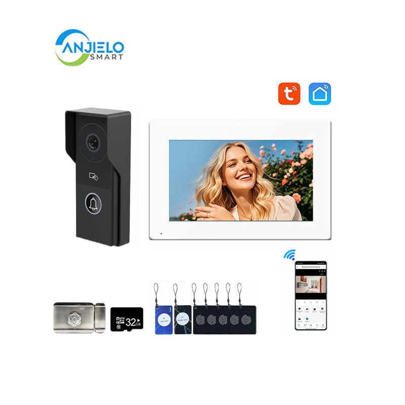 ANJIELO Smart Home Security Intercom System with 1080P 7/10-inch Touch Screen and Waterproof Door Phone, 140° Ultra-wide-angle Monitoring For Home