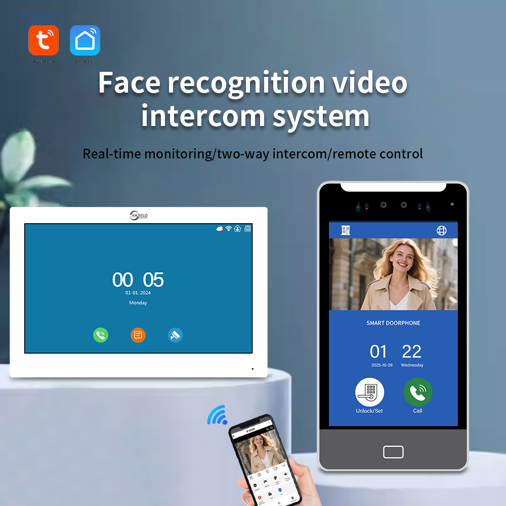 2025New Anjielo Tuya Smart  AI facial recognition building IP video intercom system 5-in-1 Unlock and Connect Multiple Monitors Integrated Solution