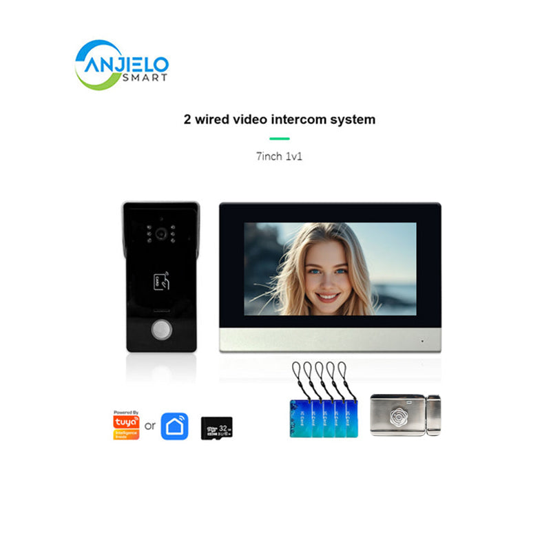 Anjielo Smart Home 1080P 2 Wired Video Doorbell Intercom System Tuya Wifi Motion Dection Doorbell With 7 /10Touch Screen Security Syste for home