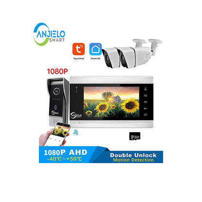 Anjielo Smart Home Tuya 7 Inch Video Doorbell Smart Intercom With Wifi Camera Peephole Viewer Two-way Audio Night Vision For Smart Home Apartment