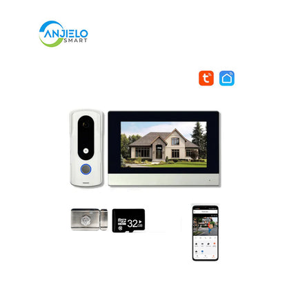 Anjielo Smart Home 7 Inch Touch Screen Video Doorbell Intercom System - Night Vision Camera & Two-Way Audio Home Security