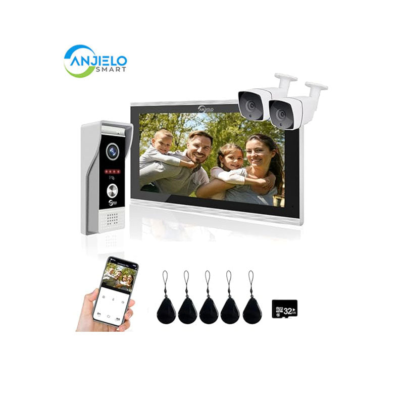 ANJIELO SMART HOME TUYA Video Doorbell Intercom(Wired), 1080P Video Doorbell Camera with 10" Touch Screen Monitor,Support Motion Detection, Multiple Unlocking Methods, 2 Cameras