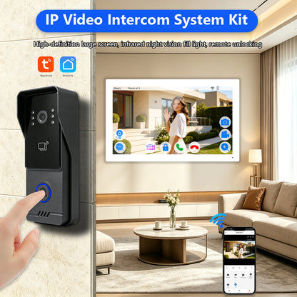 Tuya Smart IP Video Intercom System | 7/10 Inch Touch Monitor, 1080P Wired Doorbell Camera, RFID Card, Remote Unlock, Two-Way Audio, Infrared Night Vision for Villa Home Security