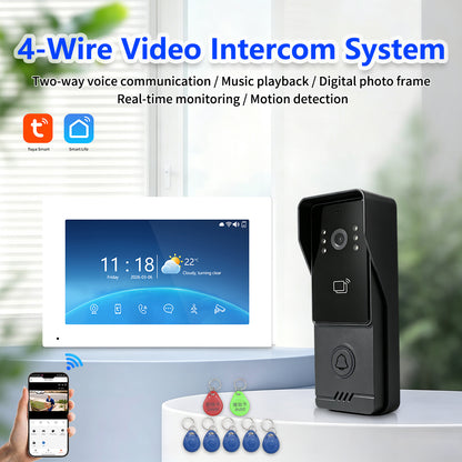 Anjielo 4-Wire Tuya Smart Video Intercom System, 7/10 Inch Touch Indoor Monitor, 1080P IP65 Waterproof Doorbell, Motion Detection, IR Night Vision, 3 Ways Unlock, 2-Way Audio for Villa Home Security