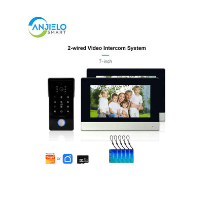 Anjielo Smart Home Tuya Smart IP 2-wired Doorbell Video Intercom System with 1080P HD Camera 7-inch Touch Screen and Dual Unlocking Function Via Password and IC Card for Secure and User-Friendly Home Access