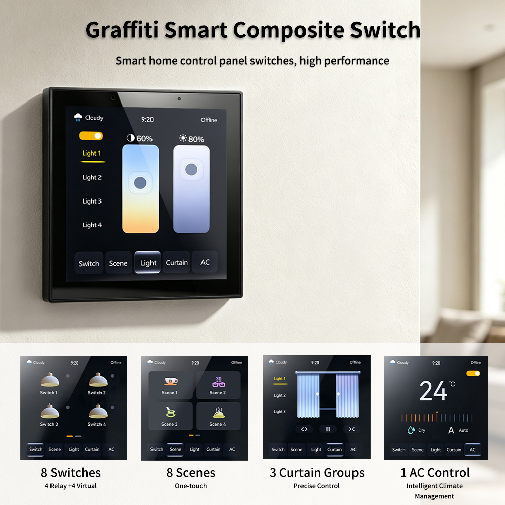 4 Inch Tuya Smart Home Touch Control Panel | Graffiti Composite Wall Switch, Light/Curtain/AC/Scene Central Controller, Alexa Google Voice Compatible