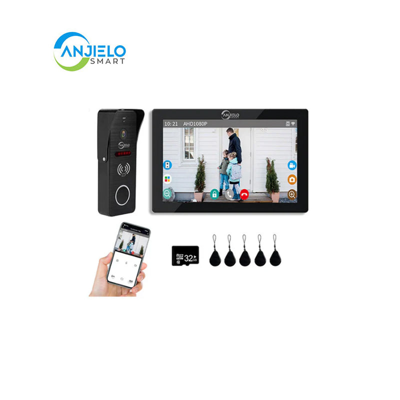 Anjielo Smart Home Wired Video Doorbell Apartment Intercom 7 inch Touch Monitor 1080P Door Camera TUYA Smart Home Door Phone Kits 3 in 1 Unlock RFID Card for Home Villa,32G