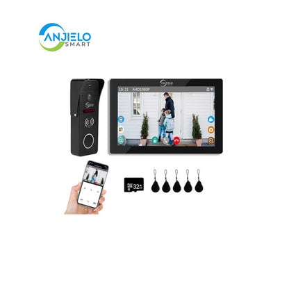 Anjielo Smart Home Wired Video Doorbell Apartment Intercom 7 inch Touch Monitor 1080P Door Camera TUYA Smart Home Door Phone Kits 3 in 1 Unlock RFID Card for Home Villa,32G