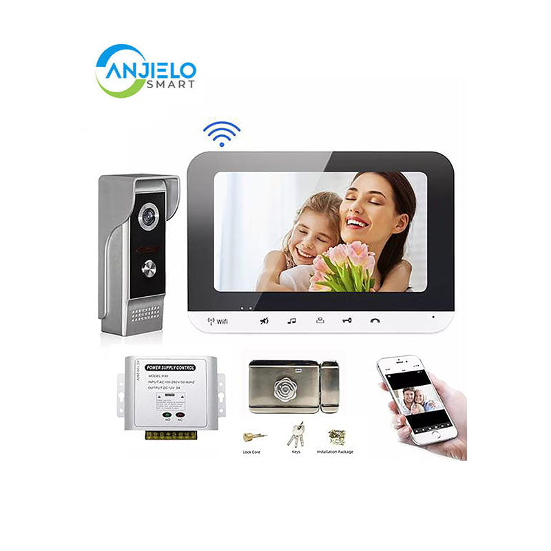 Anjielo Wifi Video Doorphone Intercom System IOS/Android Smart Mobile Phone App Remote Control/Access Control Power Supply/Electric Lock