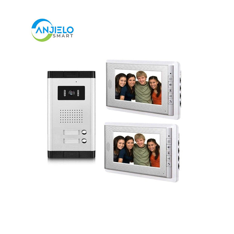 Anjielo Smart Home for 2/3/4 Unit Video Intercom System Doorbell with 7 Inch Monitor Doorphone for 2-4 Household Apartment to use.