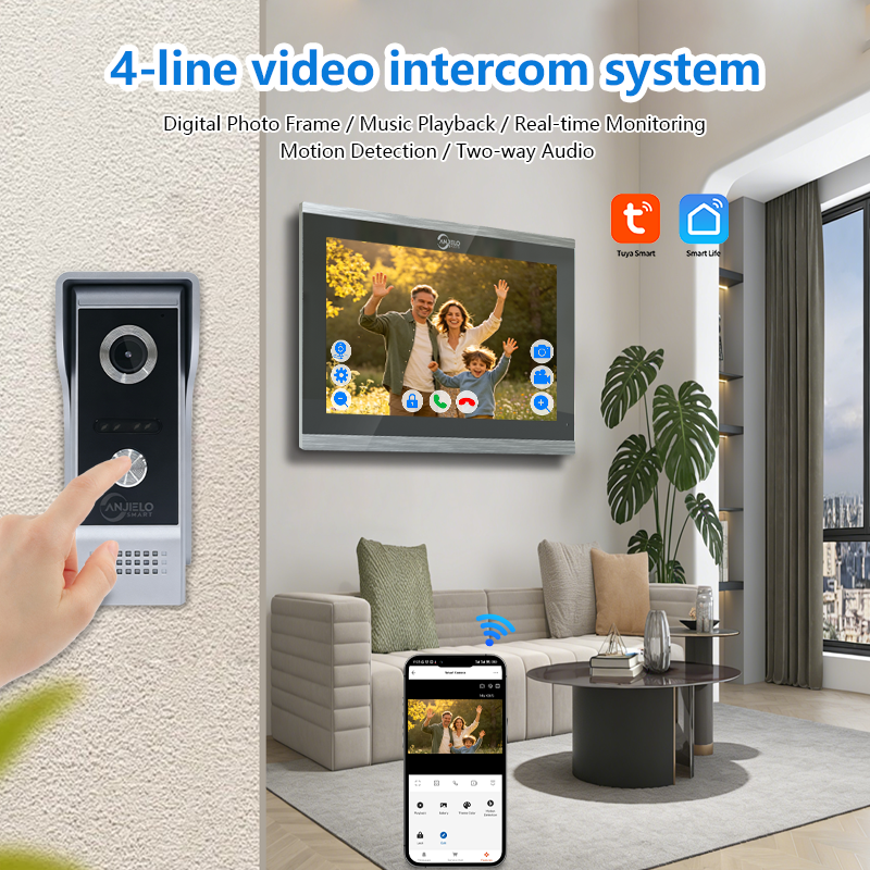 Anjielo Smart 4-Line Smart Video Intercom System with Tuya App Two-Way Audio Motion Detection and Remote Home Monitoring