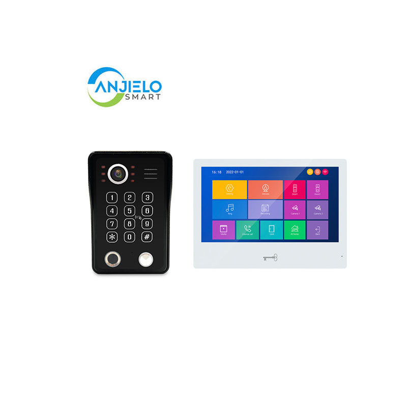 Anjielo WiFi Video Door Phone Apartment Intercom System Wired Touch Screen Monitor with 1080P HD Doorbell Camera,Supporting 5 in 1 Unlcking,Motion Detecting Tuya for Home Villa