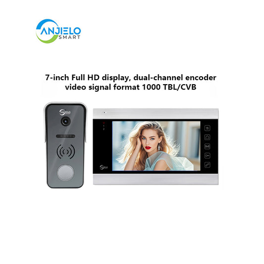 Anjieo Smart Home 4 Wired Video Intercom with 7-inc Display and Infrared Night Vision for Remote Monitoring