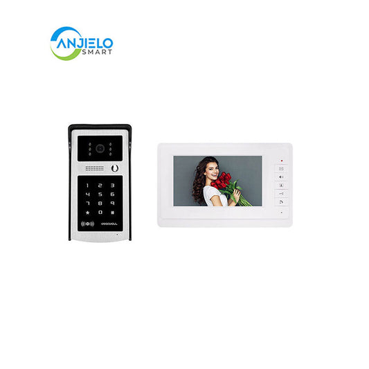 Anjielo Smart 7-inch Home Wired Video Intercom RFID Video Camera Door Phone Intercom System for Apartments Security Support Card Password Unlock