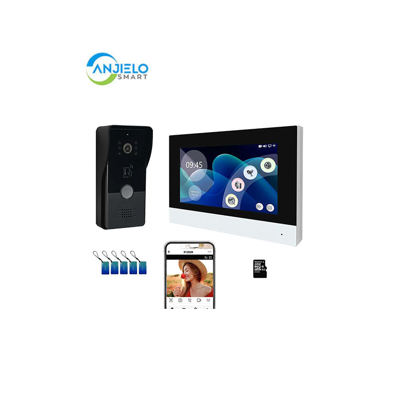 Anjielo Smart Home WiFi Video Doorbell Camera,Wired Video Intercom System, 7 Inches Monitor,HD Smart Video Door Bell with Camera,PIR Motion Detection Night Vision 2-Way Audio Support SD Card