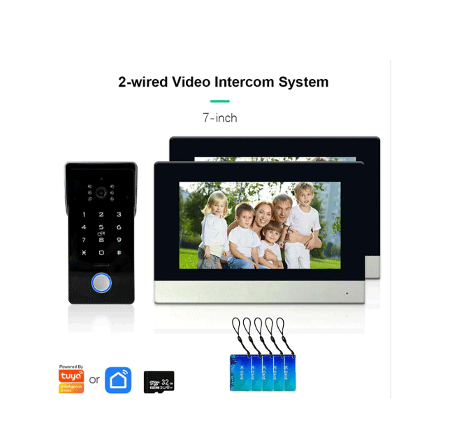 Tuya Smart IP Dual-Line Doorbell Video Intercom System with 1080P HD Camera 7-inch Touch Screen and Dual Unlocking Function Via Password and IC Card for Secure and User-Friendly Home Access