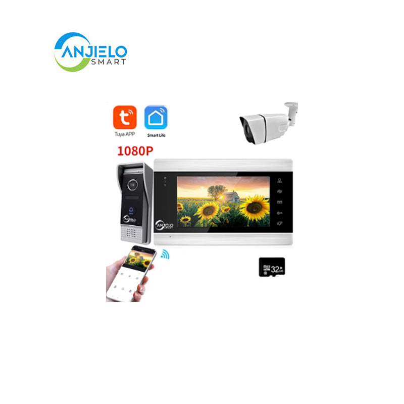 Anjielo Smart Home Tuya 7 Inch Video Doorbell Smart Intercom With Wifi Camera Peephole Viewer Two-way Audio Night Vision For Smart Home Apartment