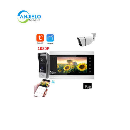 Anjielo Smart Home Tuya 7 Inch Video Doorbell Smart Intercom With Wifi Camera Peephole Viewer Two-way Audio Night Vision For Smart Home Apartment