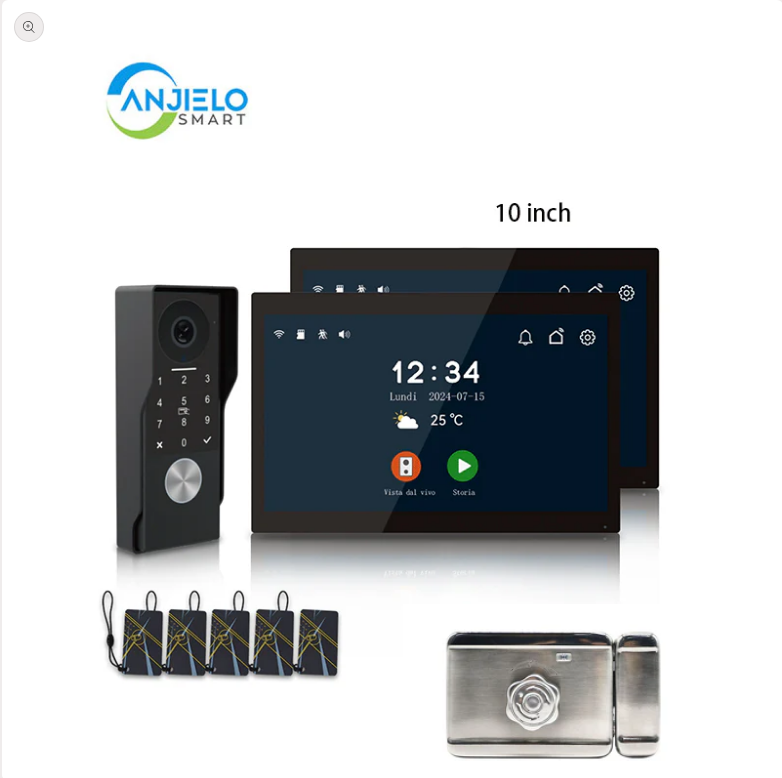 Anjielo Smart Home 2025 Latest 2-Wired Video Intercom 1080P Waterproof Touch Screen Unlocked by Swiping a Card with Password  for the Apartment Intercom System for Home Villa