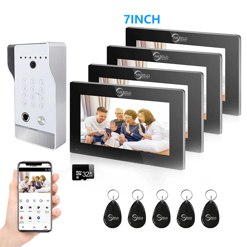 Anjielo New Tuya Smart Wi-Fi Video Door Phone System Large Size FHD 1080P RFID Card Fingerprint Passcode Unlock for Apartments