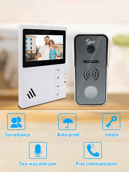 Anjielo Smart Home 4 Wired Video Intercom System Doorbell with a 148° wide-angle Lens, 4.3-inch HD Screen, Support Waterproof IP55 and Infrared Night Vision