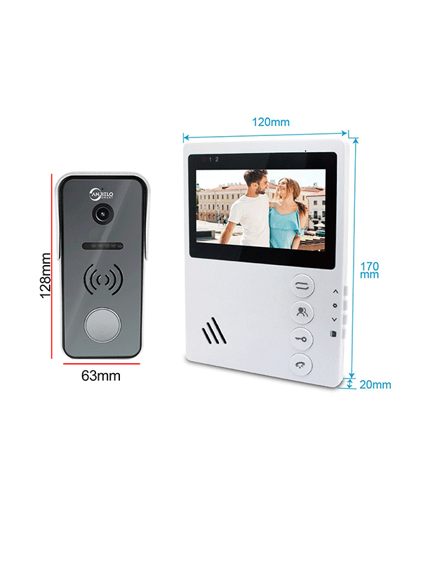 Anjielo Smart Home 4 Wired Video Intercom System Doorbell with a 148° wide-angle Lens, 4.3-inch HD Screen, Support Waterproof IP55 and Infrared Night Vision