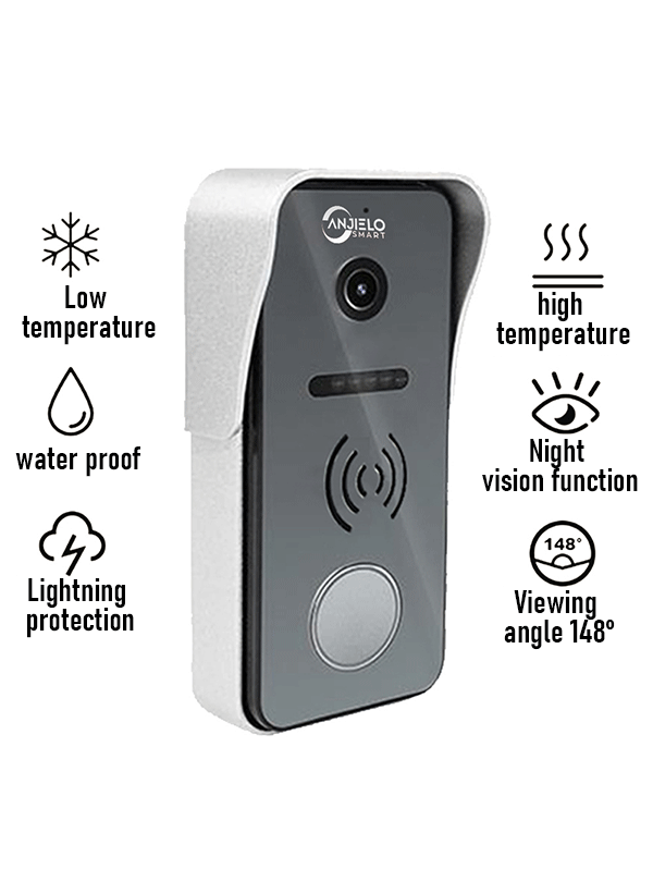 Anjielo Smart Home 4-wire Video Intercom System Doorphone with 7-inch Display with Doorbell Waterproof IP65 For Home