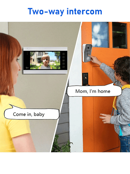 Anjieo Smart Home 4 Wired Video Intercom with 7-inc Display and Infrared Night Vision for Remote Monitoring