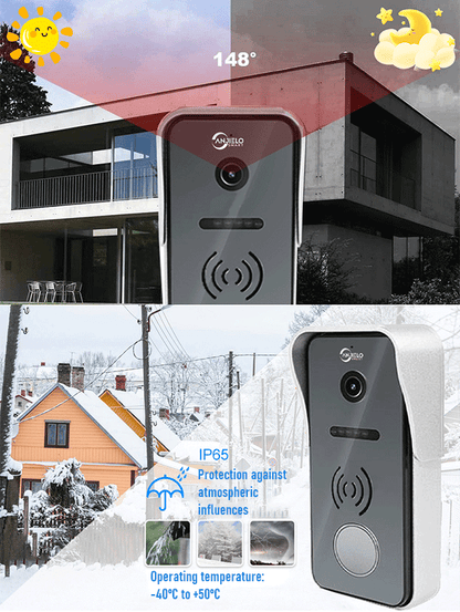 Anjieo Smart Home 4 Wired Video Intercom with 7-inc Display and Infrared Night Vision for Remote Monitoring