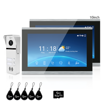 Tuya Smart 4-Family Video Intercom Doorbell System | 1080P 148° Wide Angle Camera, RFID Card Unlock, 4 Indoor Touch Monitors, Motion Detection, Night Vision, Video Record Playback, Background Music & Digital Photo Frame