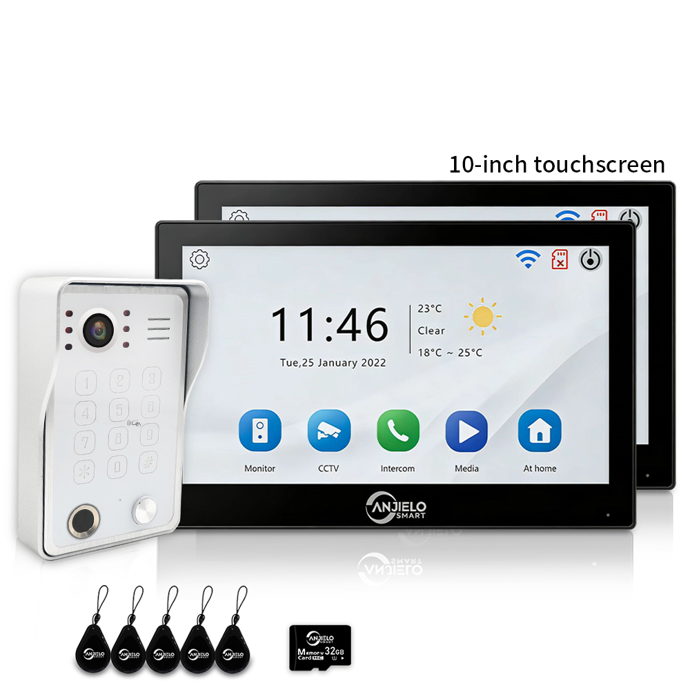 Anjielo 7/10 Inch 4-Wire WiFi Video Intercom System with 5-in-1 Unlock Fingerprint RFID Password App for Home Apartment