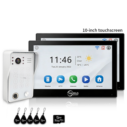 Anjielo 7/10 Inch 4-Wire WiFi Video Intercom System with 5-in-1 Unlock Fingerprint RFID Password App for Home Apartment