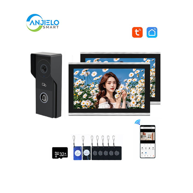 ANJIELO Smart Home Security Intercom System with 1080P 7/10-inch Touch Screen and Waterproof Door Phone, 140° Ultra-wide-angle Monitoring For Home