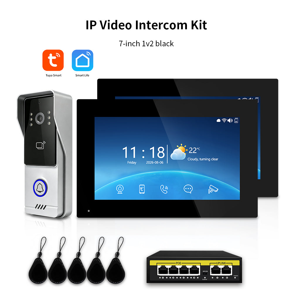 Tuya Smart IP Video Intercom System | 7/10 Inch Touch Monitor, 1080P Wired Doorbell Camera, RFID Card, Remote Unlock, Two-Way Audio, Infrared Night Vision for Villa Home Security