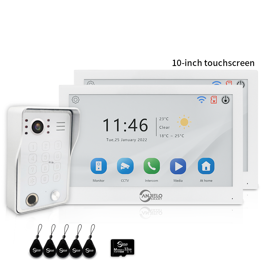 Anjielo 7/10 Inch 4-Wire WiFi Video Intercom System with 5-in-1 Unlock Fingerprint RFID Password App for Home Apartment