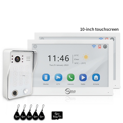 Anjielo 7/10 Inch 4-Wire WiFi Video Intercom System with 5-in-1 Unlock Fingerprint RFID Password App for Home Apartment