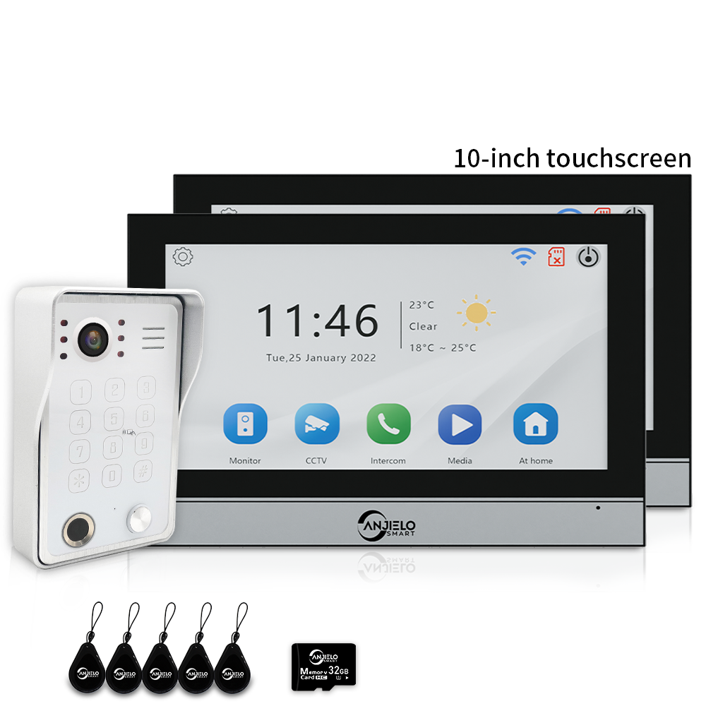Anjielo 7/10 Inch 4-Wire WiFi Video Intercom System with 5-in-1 Unlock Fingerprint RFID Password App for Home Apartment